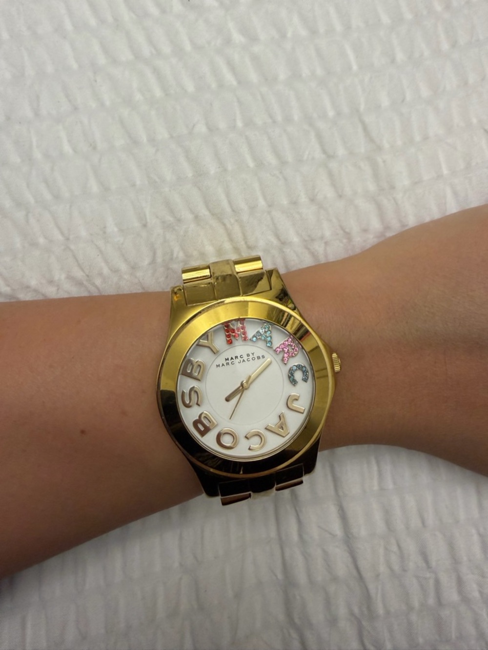 Marc by Marc Jacobs | Gold Tone Watch with Multicolor Crystal Accents